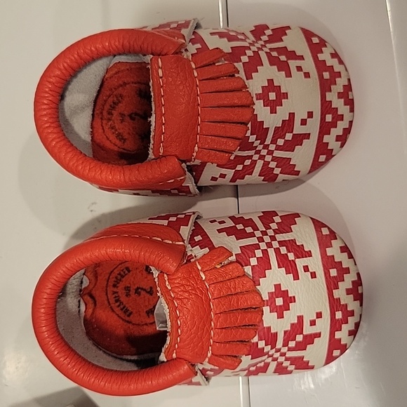 Freshly Picked Baby City Moccasins size 2 worn once. Red and white - Picture 2 of 4